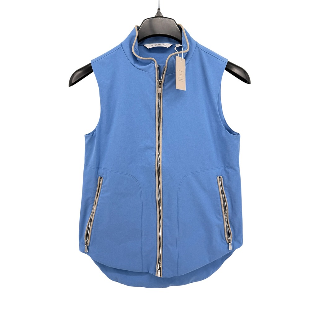 NEW Peter Millar Golf Vest Women XS Blue LS24EZ01 Bonn Full Zip Mock Neck Active